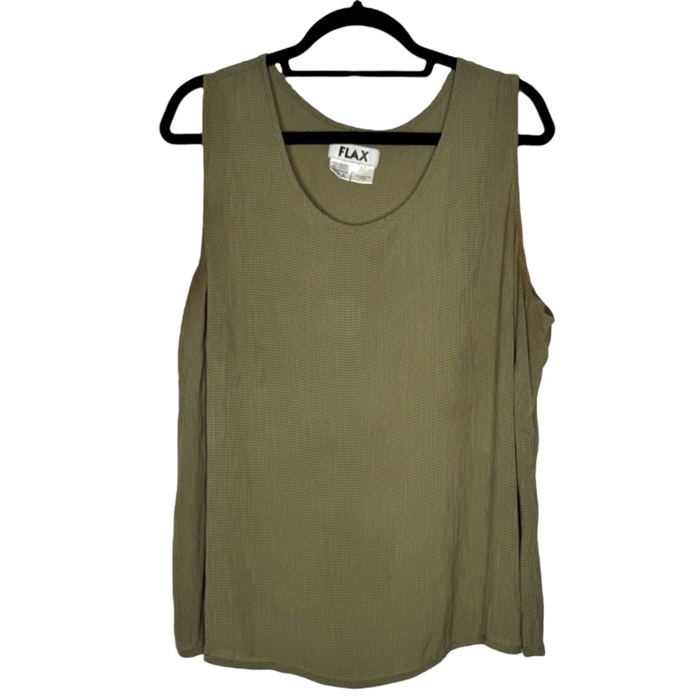 FLAX Tank Top Green Tan Rayon 1G Size 18-20 Loose Boxy Fit